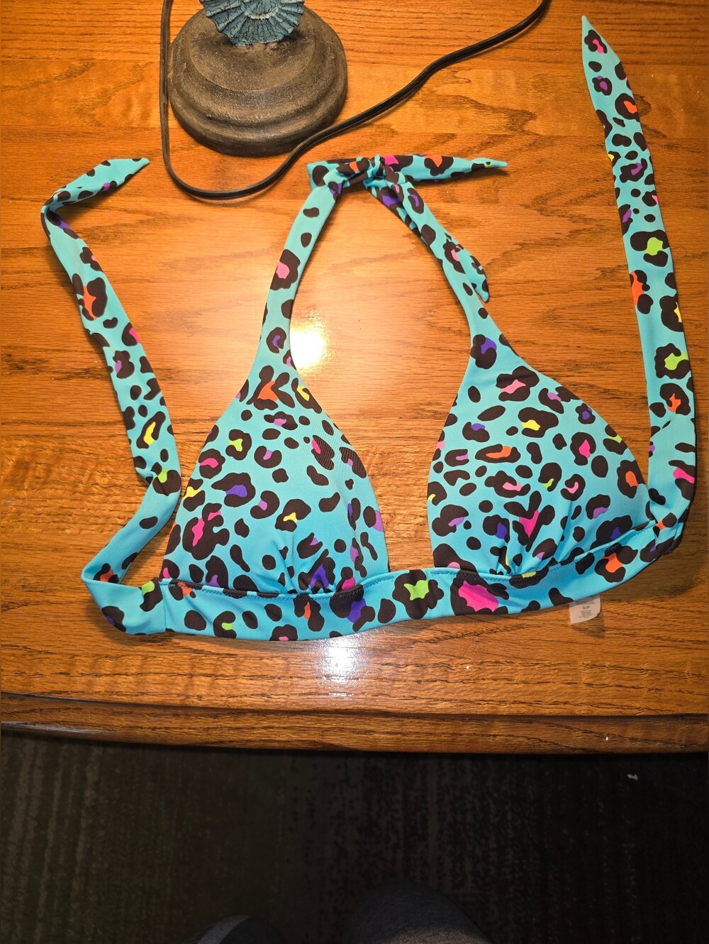 Victoria's Secret Teal Leopard Bikini Top, Small
